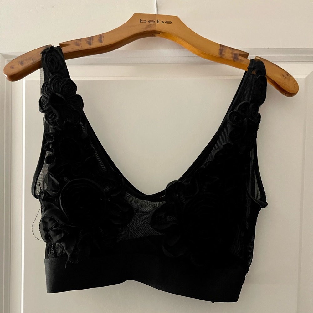Black Floral And Sheer Bralette